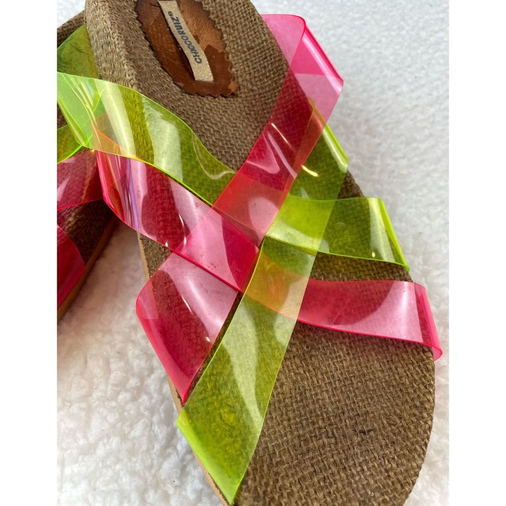 CHICCO RUIZ • Pink and Green Criss Cross Slip-On Sandals, 8.5 - Picture 10 of 16